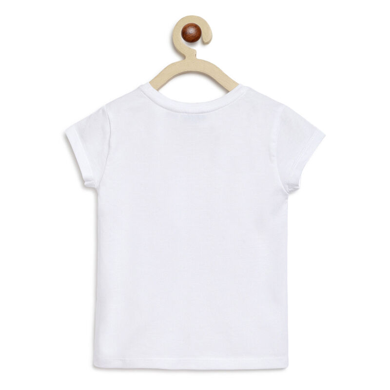 Girls White Printed Short Sleeve T-shirt image number null